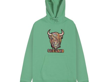Adults Pastel Highland Cow Hooded Top Green
