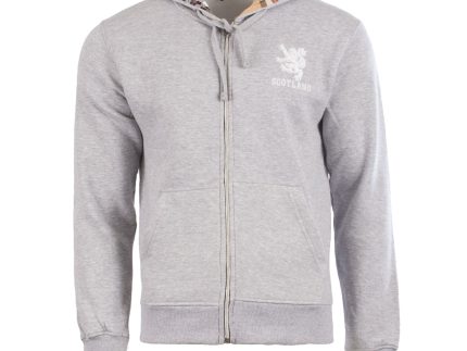 Adults Scotland Lion Zip Top With Tartan Hood Heather Grey/Thomson Camel Tartan