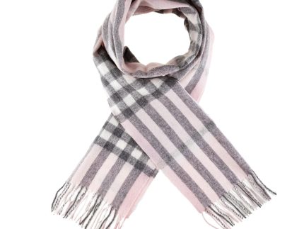 Chequer Tartan 90/10 Cashmere Scarf Bar  Chalk