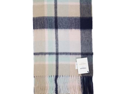 Edinburgh 100% Lambswool Tartan Scarf Myriad Check - Navy/Greige/Light Blue