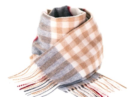 Edinburgh 100% Lambswool Scarf  Chequer Tartan Lt Camel/Grey (24539)