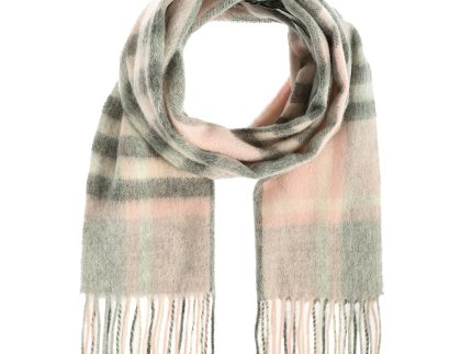 Edinburgh 100% Lambswool Scarf  Chequer Tartan Light Pink And Grey