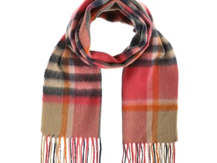 Edinburgh 100% Lambswool Scarf  Chequer Tartan Astral/Raspberry