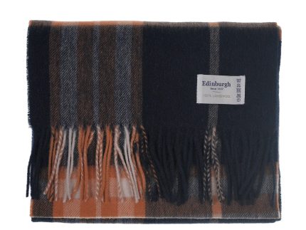 Edinburgh 100% Lambswool Tartan Scarf Enlarged Off Ctr Scotty Thom Navy