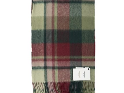 Edinburgh 100% Lambswool Tartan Scarf Myriad Check - Khaki/Bordeaux
