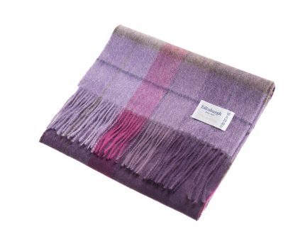 Edinburgh 100% Lambswool Scarf  Mixed Check - Heather/Pink