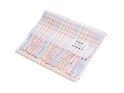 Edinburgh 100% Lambswool Scarf  Cluster Gingham 27622 Lilac/Pink/White