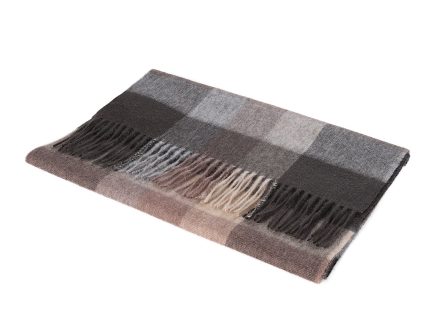 Hos 100% Lambswool Wide Scarf Galaxy Check Deep Taupe