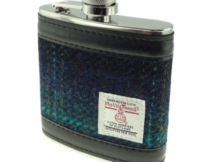 Harris Tweed Hip Flask Blue / Turquoise Overcheck