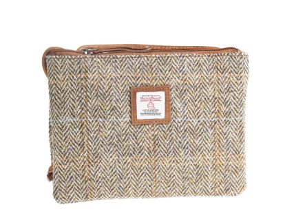 Ht Ladies Cross Body Bag Tan & Brown Herringbone / Tan