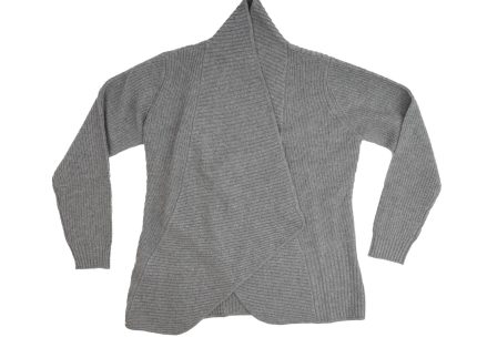 Ladies Cashmere 2 Ply Ribbed Plain Cardigan Grey Mid