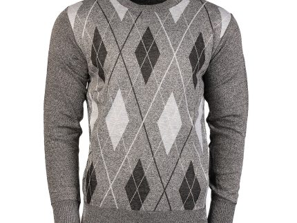 Men's Argyle Ballantrae Jumper Sweater Crew Neck Light Grey Melange