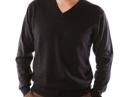 Men's Dunedin Cashmere 100% Cashmere V-Neck Sweater Charcoal