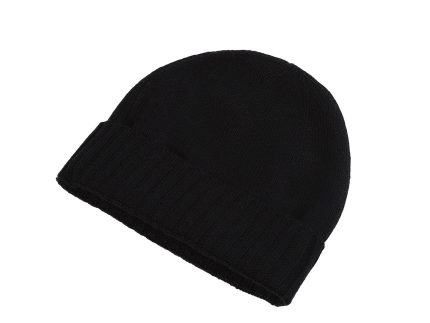 Plain Knit Ladies Beanie Rib Turn Up Black